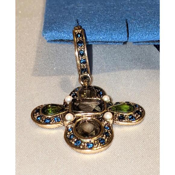 Vintage MONET Colored Rhinestone Cross Dangle Earrings Gold Tone 1.75" Signed - Picture 4 of 8